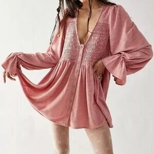 Free People Women's Don't Call Me Baby Rosie Pink Tunic Mini Dress XS